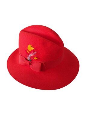 Vintage Wool Mr Norman Red Women's Fedora with Bow and Feather  Bollman Hat Co.